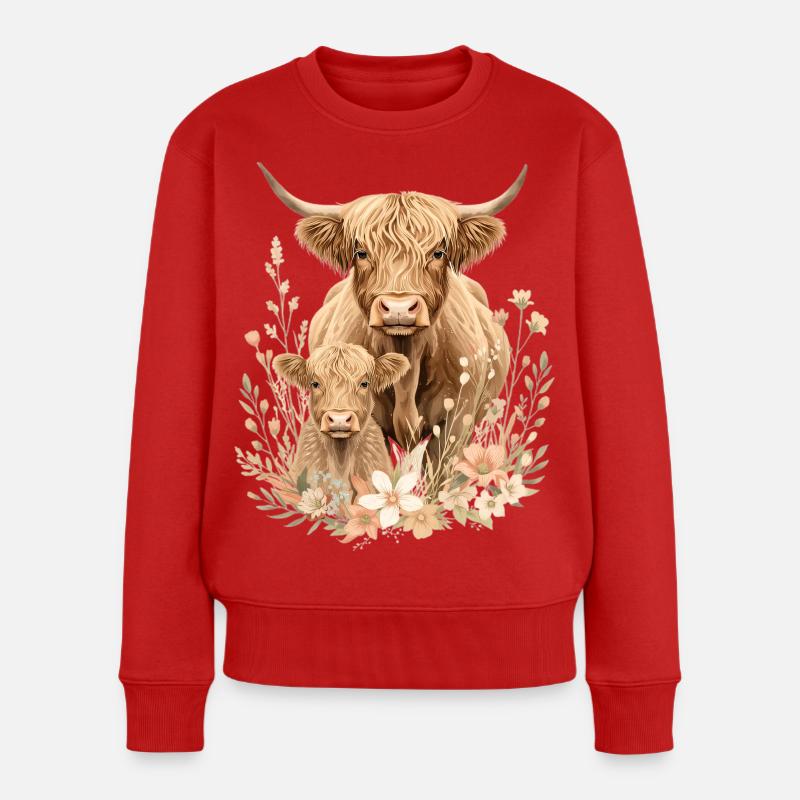 Les vaches veulent, bordées de fleurs, - Pull Premium bio Femme - rouge