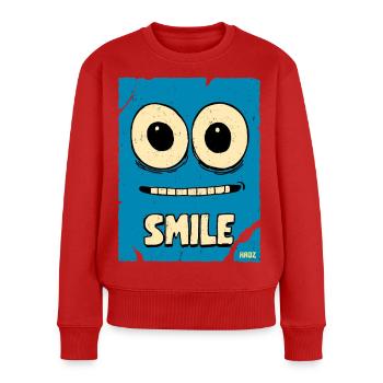 Visage de dessin animé bleu riant - Pull Premium bio Femme - rouge - Devant - Julia (174cm)