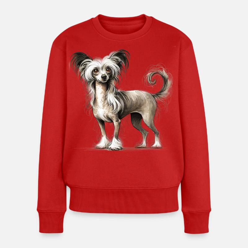 Chinese Crested  Illustration  - Frauen Premium Bio Pullover - Rot