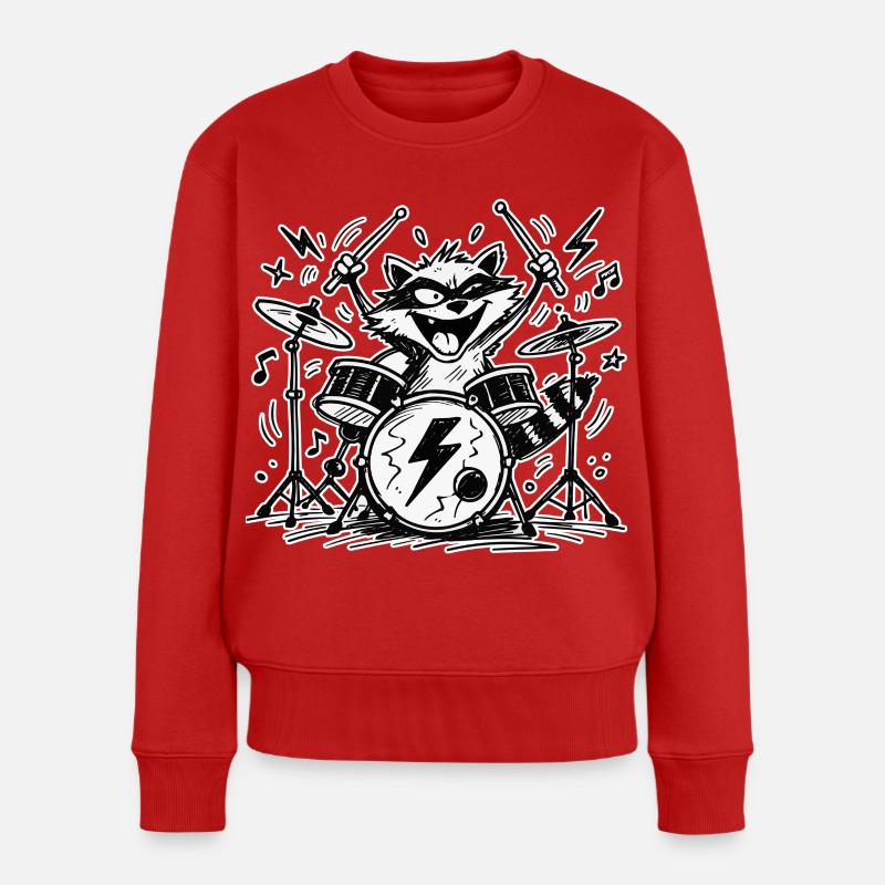 Waschbär-Drummer Comic-Takt - Frauen Premium Bio Pullover - Rot
