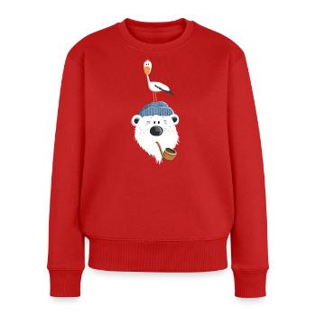 Bär mit Möwe - Frauen Premium Bio Pullover - Rot - Vorne - Julia (174cm)