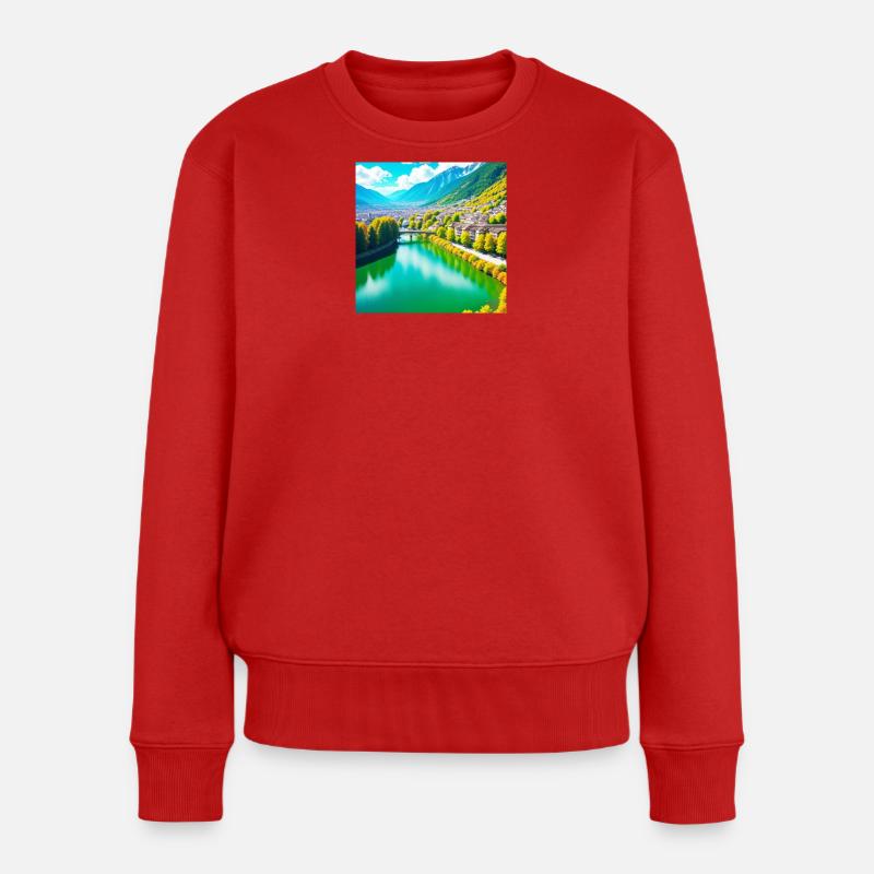 Emerald Valley und Alpendorf - Frauen Premium Bio Pullover - Rot