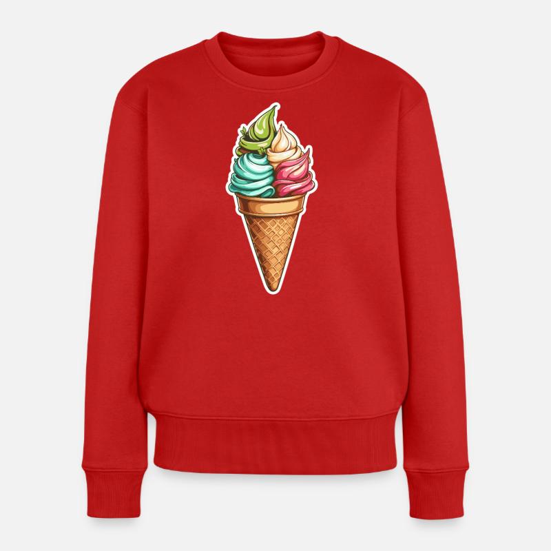 Bunte Swirl-Eiswaffel Muster - Frauen Premium Bio Pullover - Rot