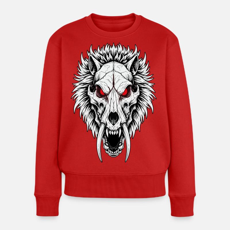 Shamanic Sabertooth Wolf Skull Red Eyes - Women's Premium Organic Jumper - red