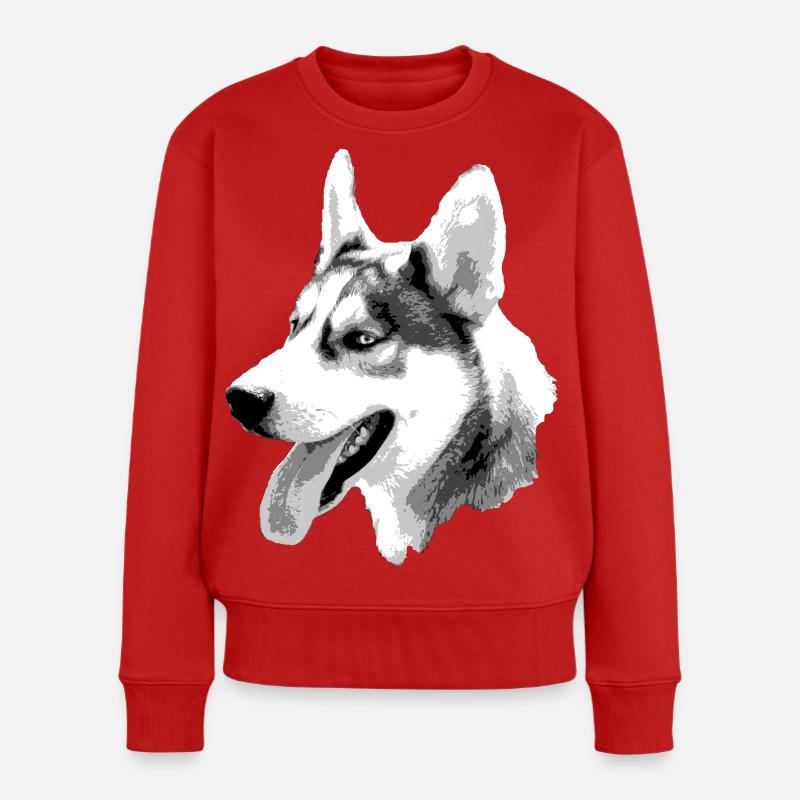 Husky Kopf Kontrastzeichnung - Frauen Premium Bio Pullover - Rot