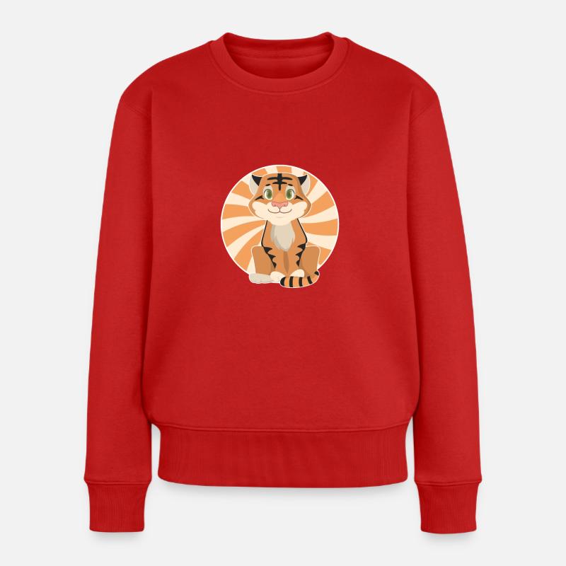 kleiner Tiger Logo - Frauen Premium Bio Pullover - Rot