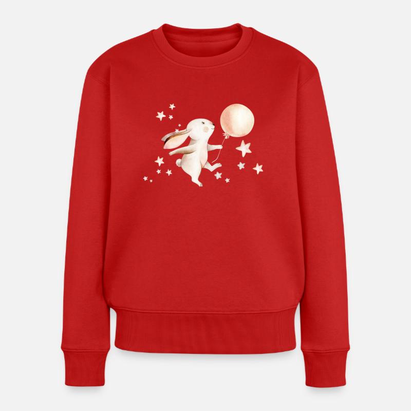 Hase mit Luftballon und Sternen - Frauen Premium Bio Pullover - Rot