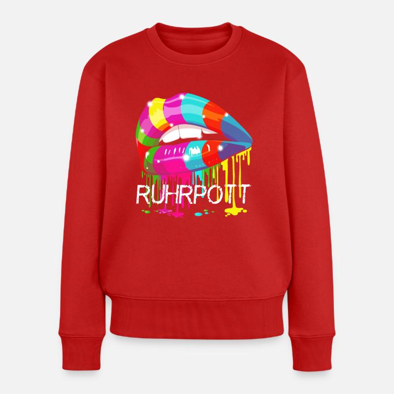 Ruhrpott Rainbow Lips - Frauen Premium Bio Pullover - Rot