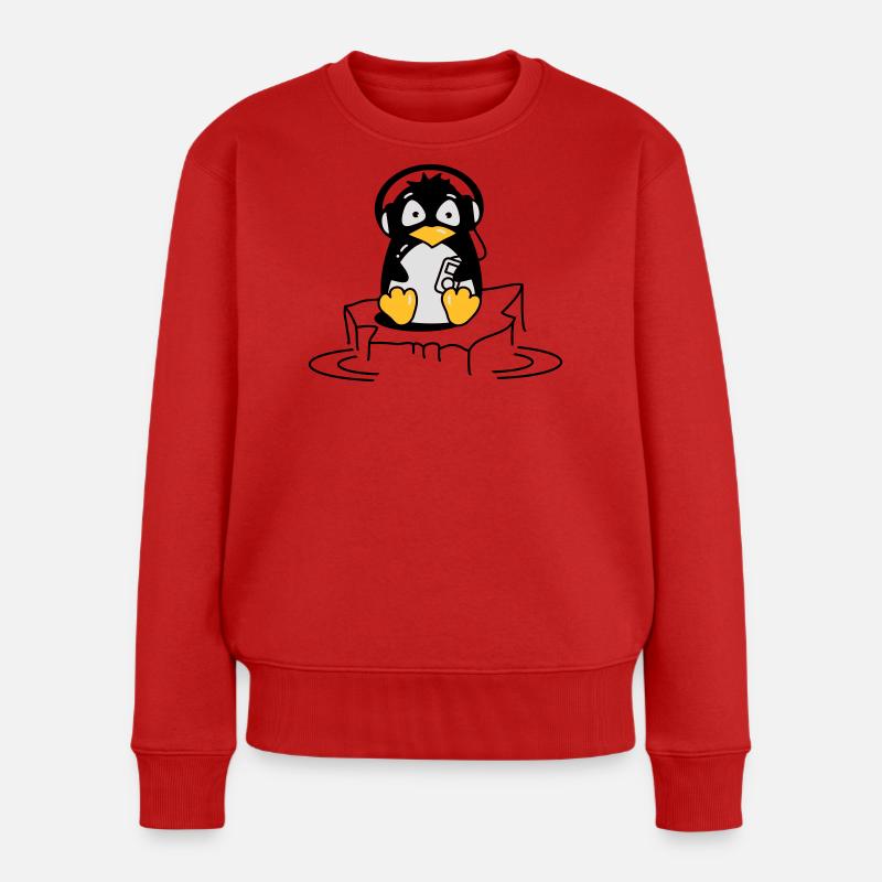 Cooler Pinguin mit Kopfhörern auf Eis - Frauen Premium Bio Pullover - Rot