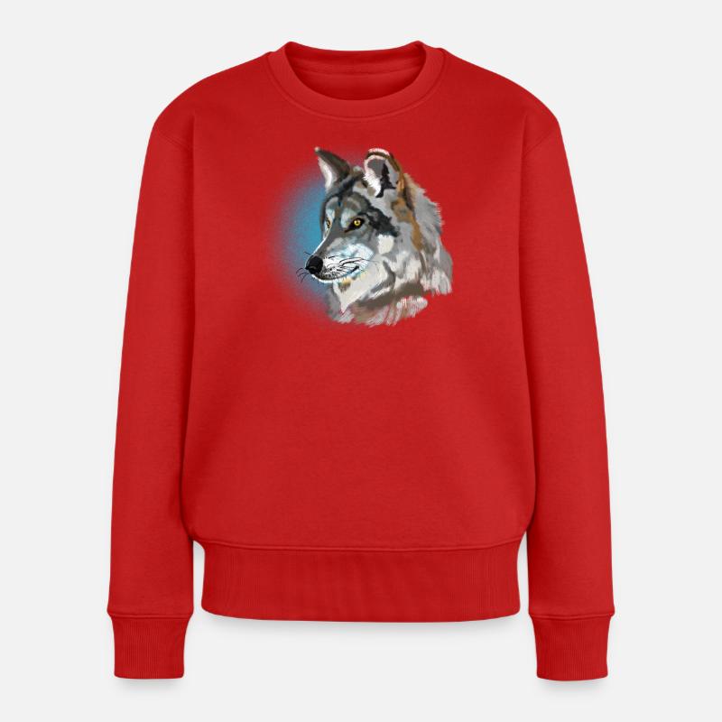 Wolf - Frauen Premium Bio Pullover - Rot