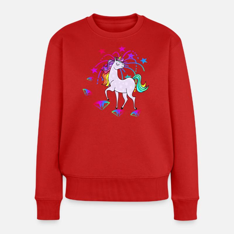 Einhorn Sterne Glitzer Regenbogen - Frauen Premium Bio Pullover - Rot