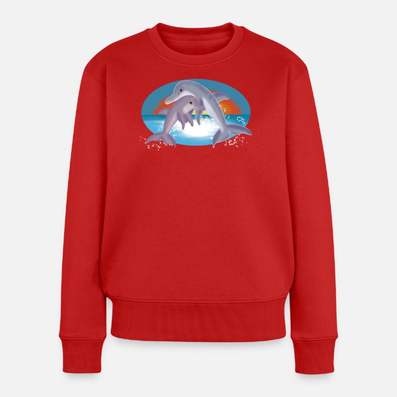 Illustration de couple de dauphins joyeux - Pull Premium bio Femme - rouge