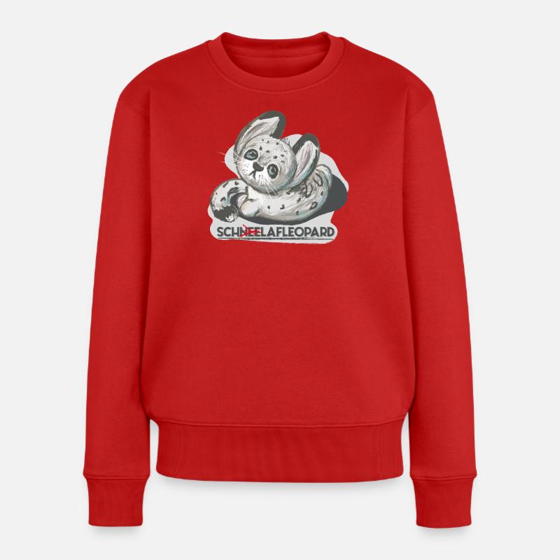 Schlafmütze Krissi, Schneeleopard - Frauen Premium Bio Pullover - Rot