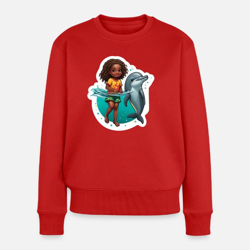 Joyeuse aventure en mer avec un dauphin - Pull Premium bio Femme - rouge