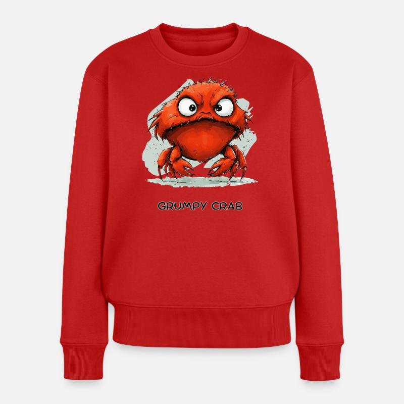 Grumpy Crab - Mürrische Cartoon Krabbe Design - Frauen Premium Bio Pullover - Rot