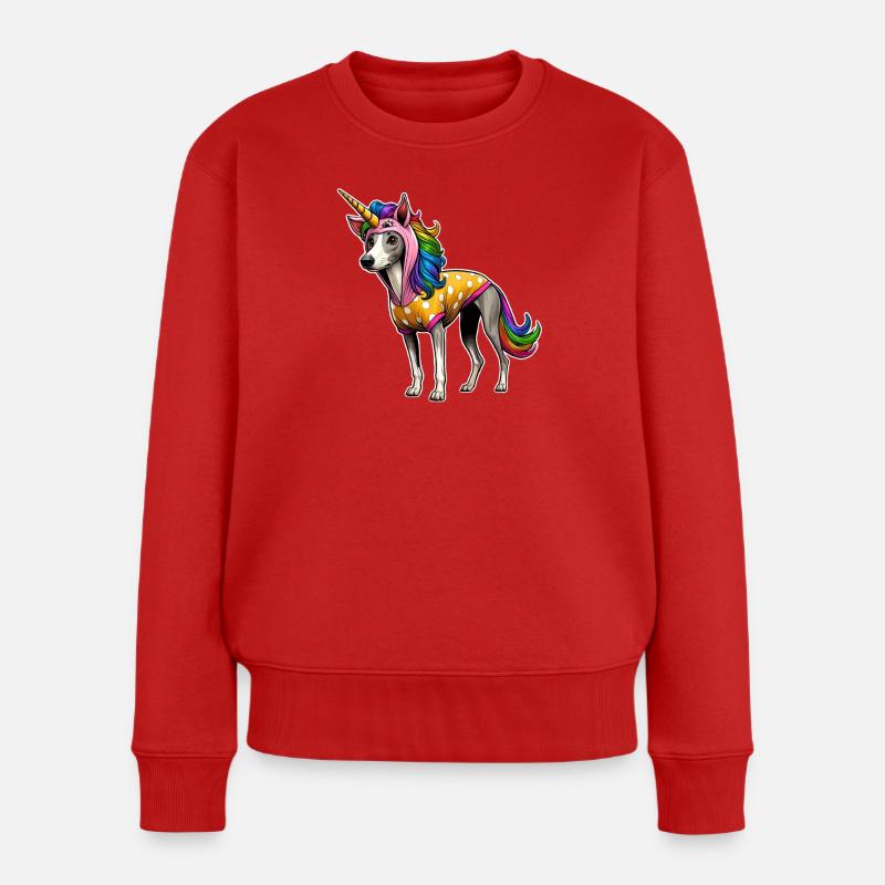 Whippet im Einhorn-Anzug - Frauen Premium Bio Pullover - Rot