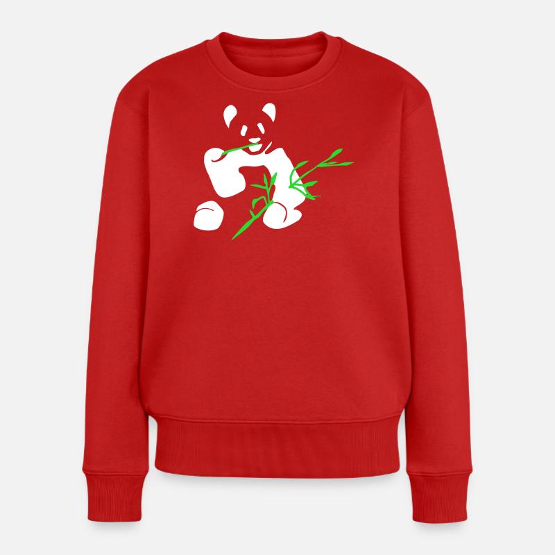 Panda mit Bambus - Frauen Premium Bio Pullover - Rot