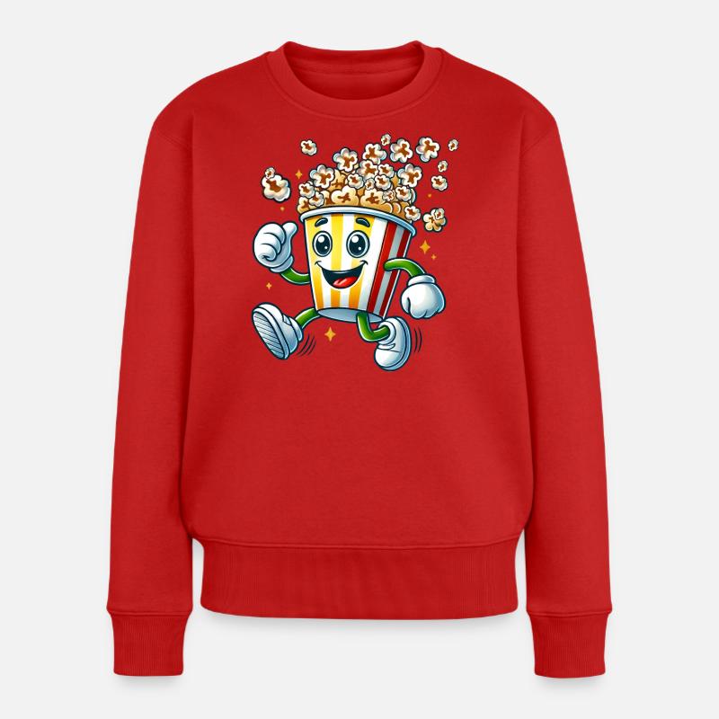 motif pop-corn de dessin animé joyeux pour s’amuser au cinéma - Pull Premium bio Femme - rouge