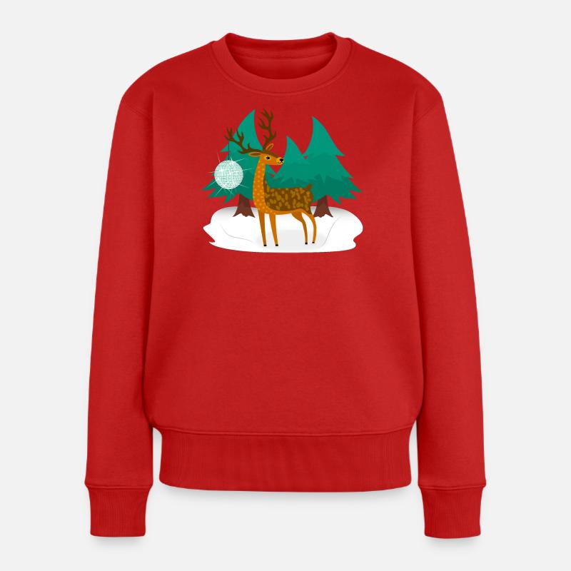 Disco Hirsch - Frauen Premium Bio Pullover - Rot