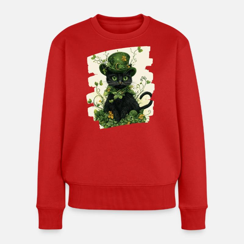 St Patricks day Katze - Frauen Premium Bio Pullover - Rot