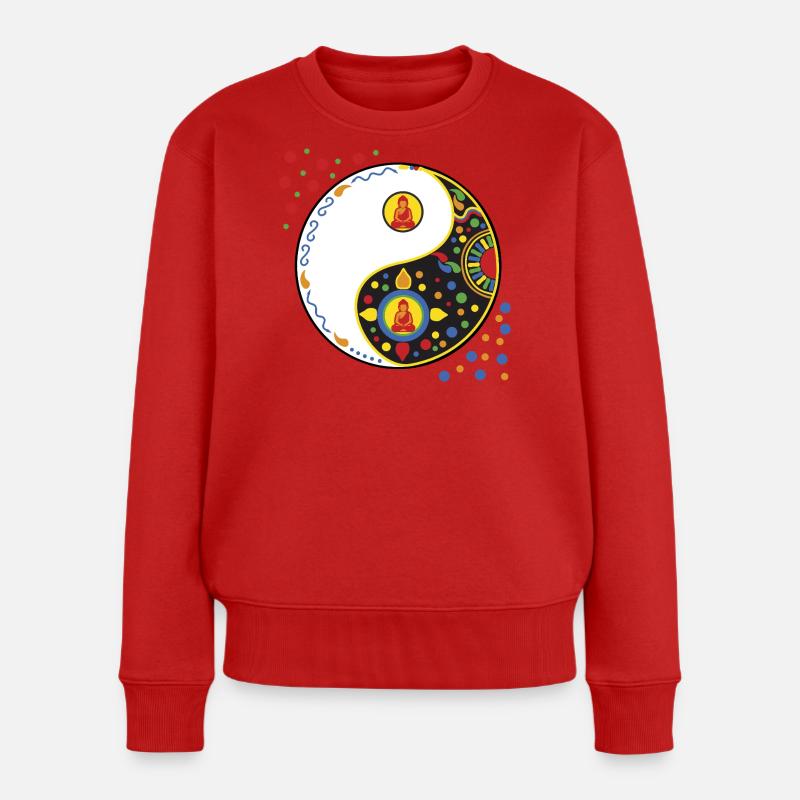 Yin Yang Tao mit Buddha  - Frauen Premium Bio Pullover - Rot