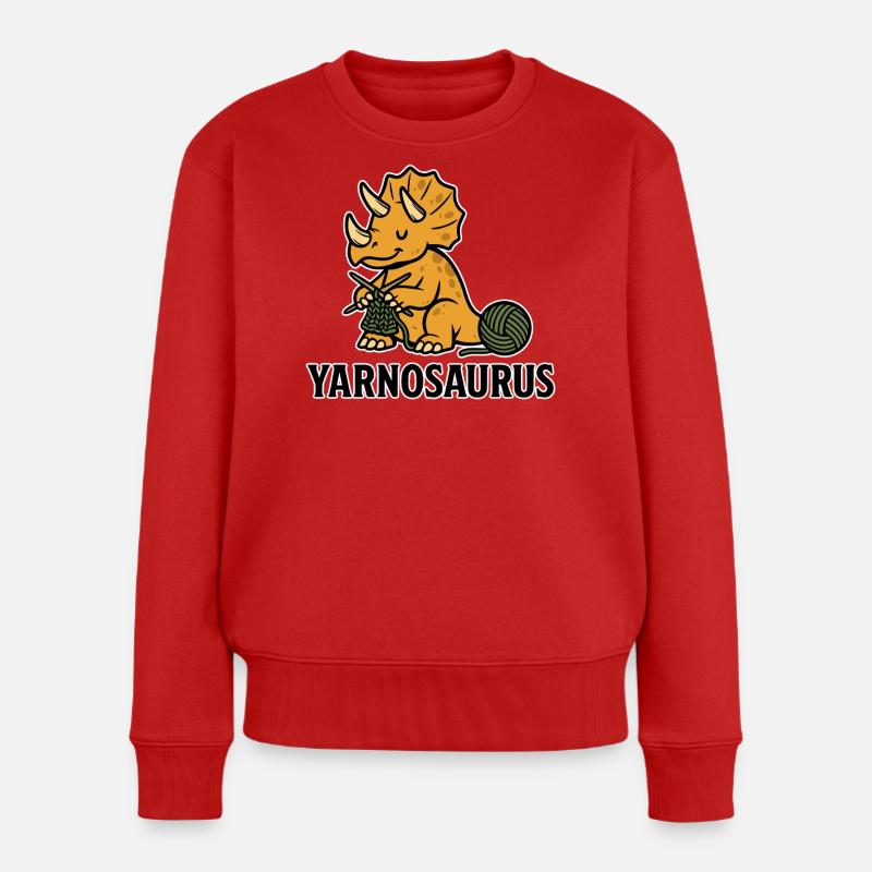 Yarnosaurus beim Stricken - Frauen Premium Bio Pullover - Rot