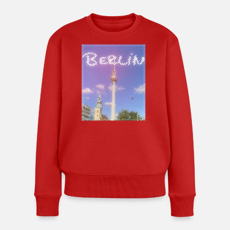 Berlin Fernsehturm Neon Design - Frauen Premium Bio Pullover - Rot