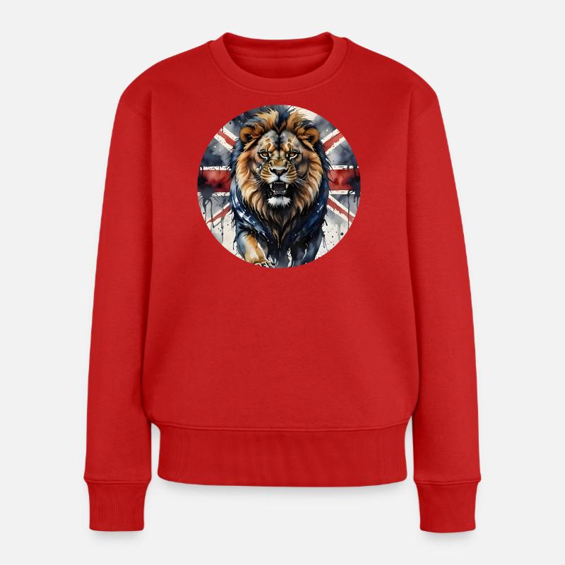 Stolzer britischer Löwe und Union Jack Print - Frauen Premium Bio Pullover - Rot