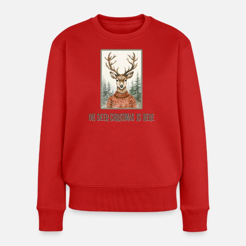 Oh Deer Christmas is here - Frauen Premium Bio Pullover - Rot