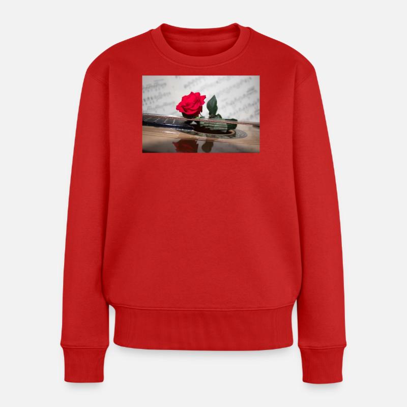 Red Rose an der Gitarre - Frauen Premium Bio Pullover - Rot