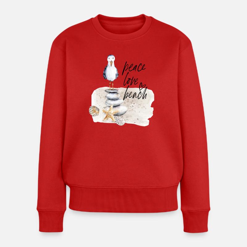 Strandvogel auf Steinstapel Wasserfarben - Frauen Premium Bio Pullover - Rot