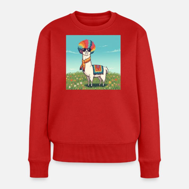 Funky Regenbogen Lama - Frauen Premium Bio Pullover - Rot