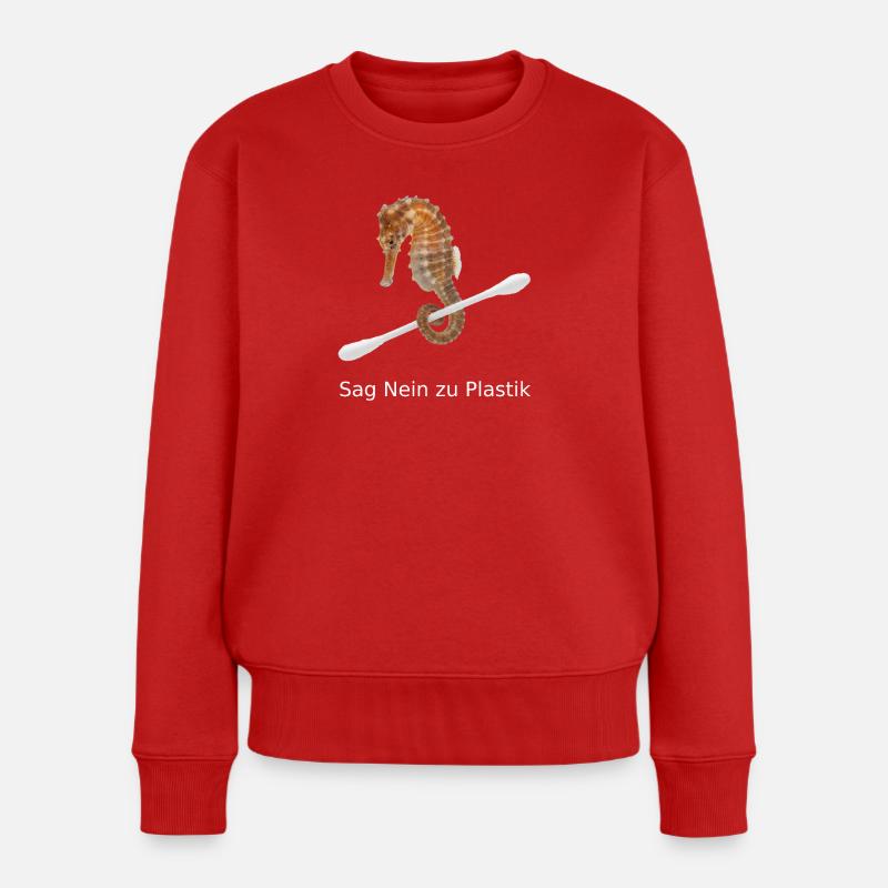 Seepferdchen gegen Plastik - Frauen Premium Bio Pullover - Rot