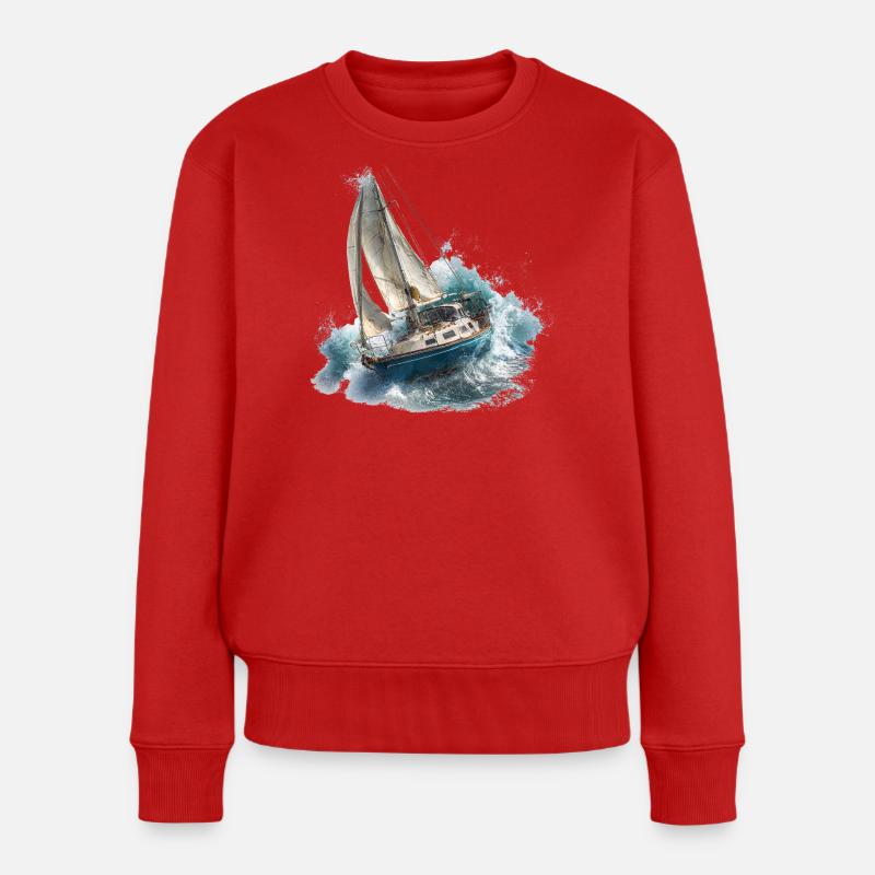 Segelboot im Sturm - Frauen Premium Bio Pullover - Rot