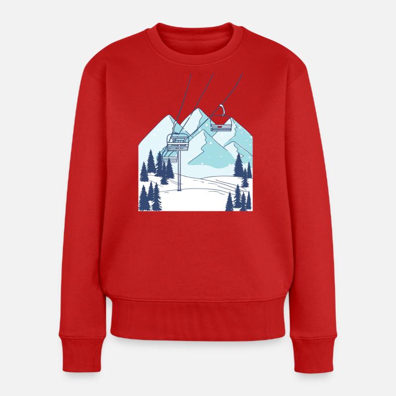 Skilift Berg Winterlandschaft - Frauen Premium Bio Pullover - Rot