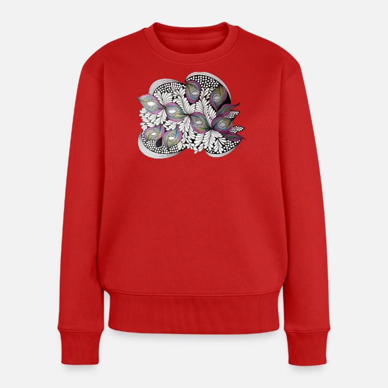 Peacock Feather Doodle Pattern - Women's Premium Organic Jumper - red