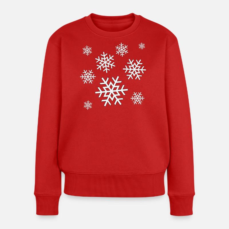 Weisse Schneeflocken Winter Feeling Motiv  - Frauen Premium Bio Pullover - Rot
