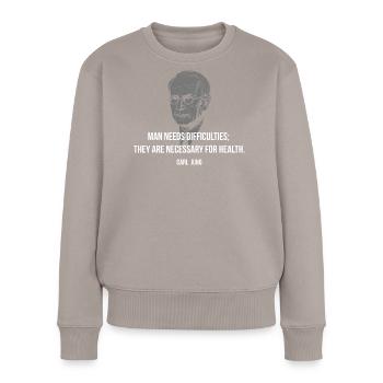Carl Jung Zitat – Schwierigkeiten heilen Gesundheit - Frauen Premium Bio Pullover - Taupe - Vorne - Julia (174cm)