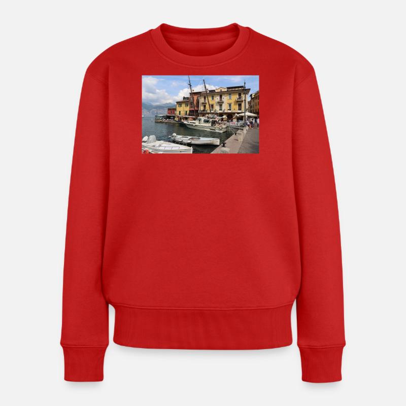 Der Hafen von Malcesine - Frauen Premium Bio Pullover - Rot