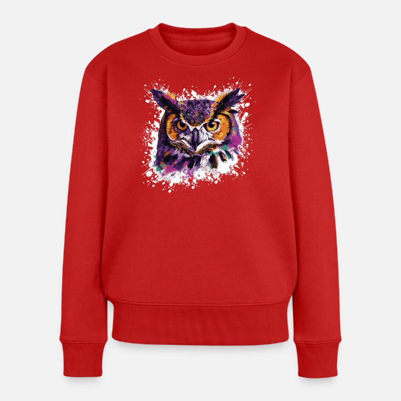 Eule Tier Nachteule - Frauen Premium Bio Pullover - Rot