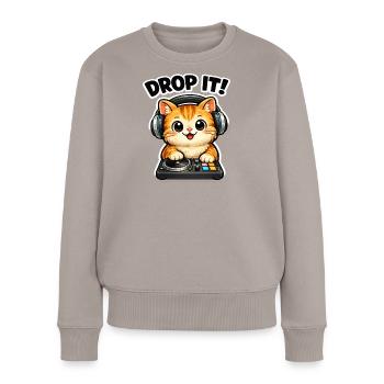 Drop It DJ-Katze - Frauen Premium Bio Pullover - Taupe - Vorne - Julia (174cm)