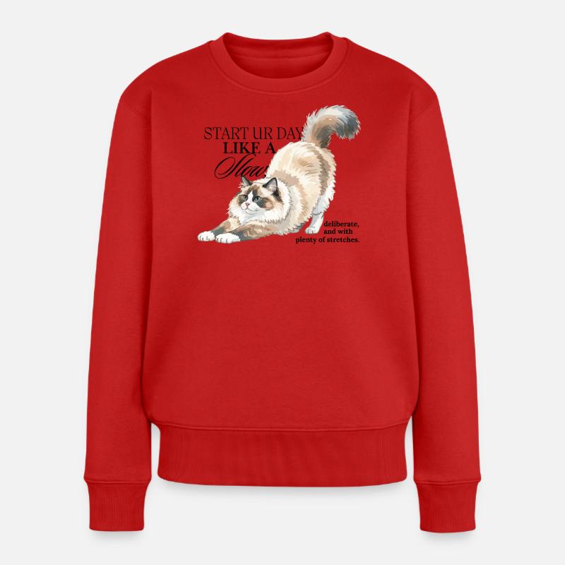 Cream Cat Stretch Illustration - Frauen Premium Bio Pullover - Rot