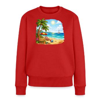 Willkommen am Tropenstrand - Frauen Premium Bio Pullover - Rot - Vorne - Julia (174cm)