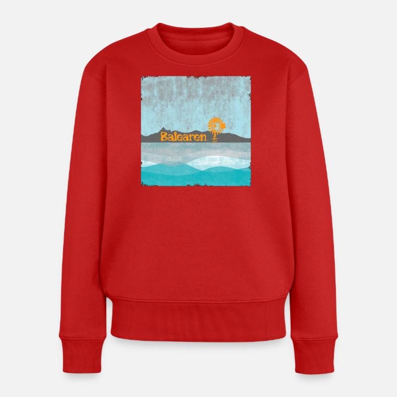 Balearen Küste Windmühle Sonnenflug - Frauen Premium Bio Pullover - Rot