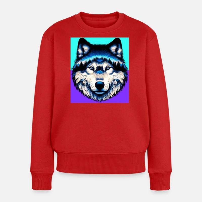 Wolf - Frauen Premium Bio Pullover - Rot