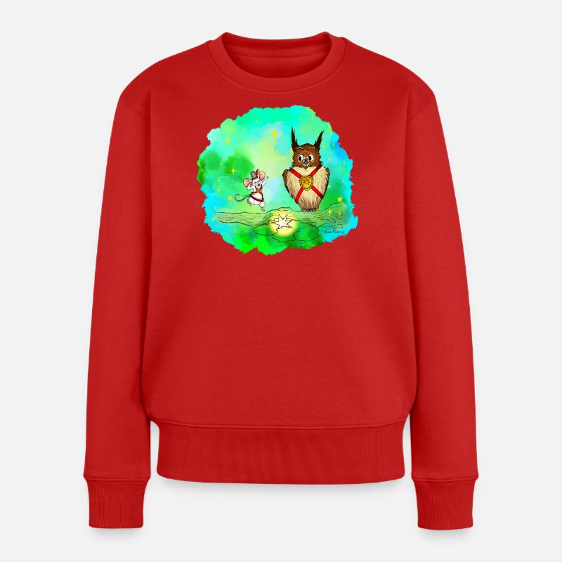 Stern-Sucher Maus und Eule - Frauen Premium Bio Pullover - Rot