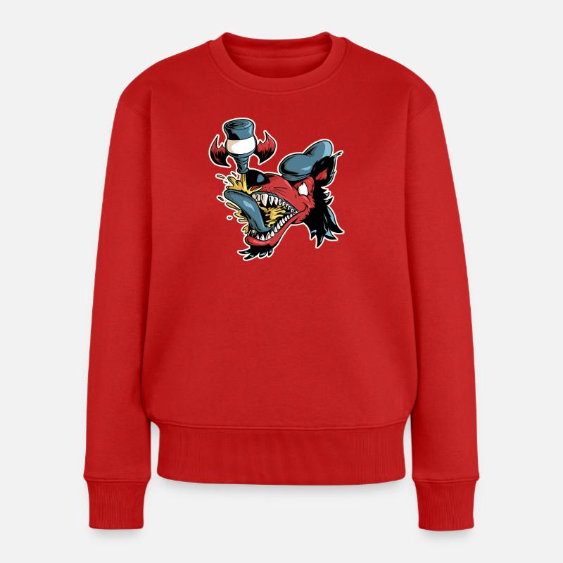 Wolf und fliegendes Bier - Frauen Premium Bio Pullover - Rot