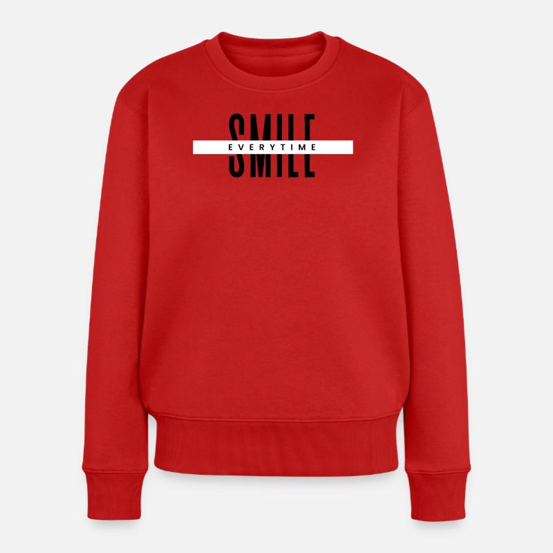Jedes Mal lächeln – Minimale positive Typografie - Frauen Premium Bio Pullover - Rot