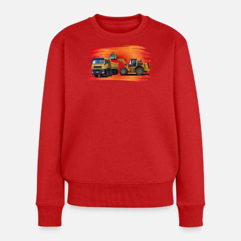 Laster und Bagger auf rot - Frauen Premium Bio Pullover - Rot