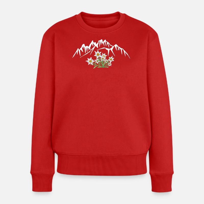 Alpen Edelweiß vor Berggruppe - Frauen Premium Bio Pullover - Rot